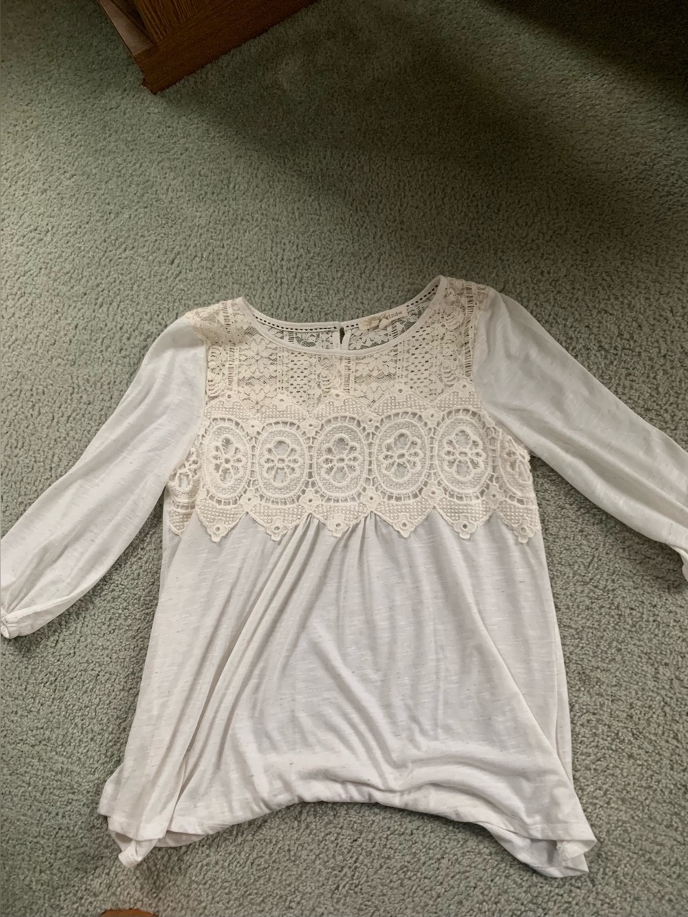 Rewind Cream Crochet Lace Yoke Blouse 3/4 Sleeve Back Button Size L
